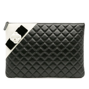 Pre-Loved Chanel Large Quilted Lambskin Camellia O Case Clutch